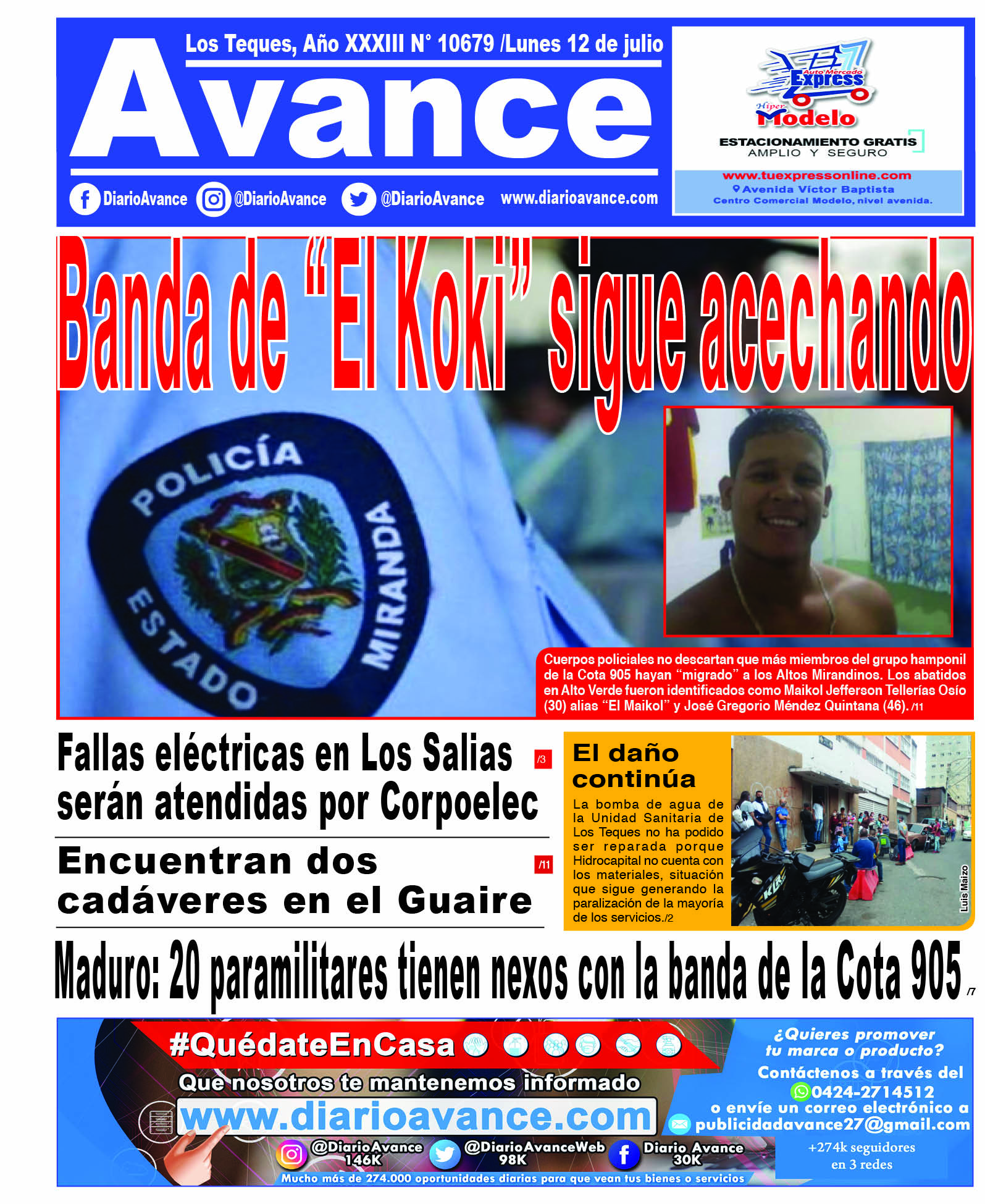 Portada, lunes 12 de Julio de 2021