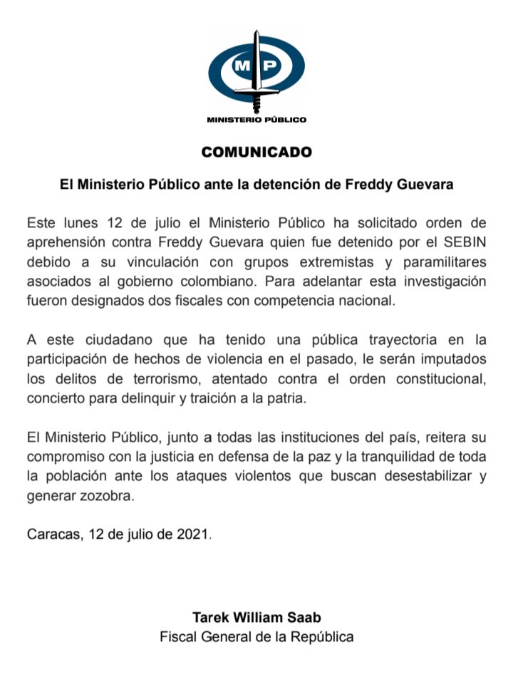 MP pide orden de detención contra Freddy Guevara