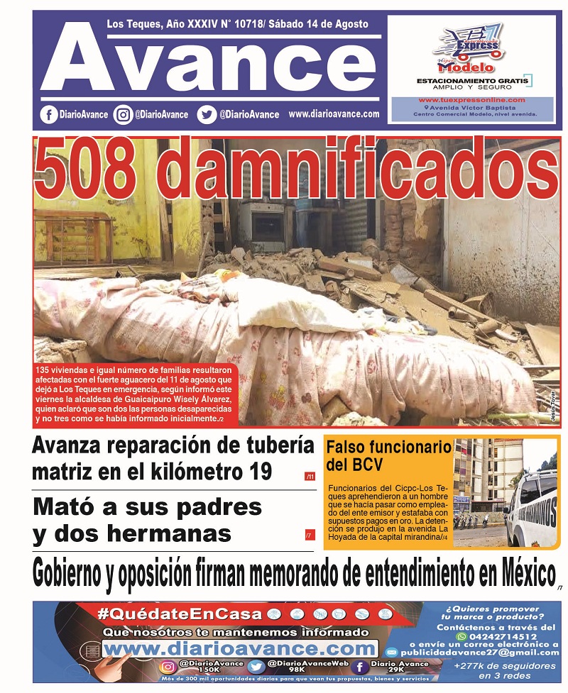 Portada, Sábado 14 de Agosto 2021