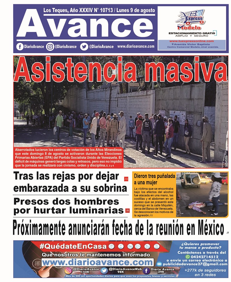 Portada, lunes 09 de Agosto de 2021