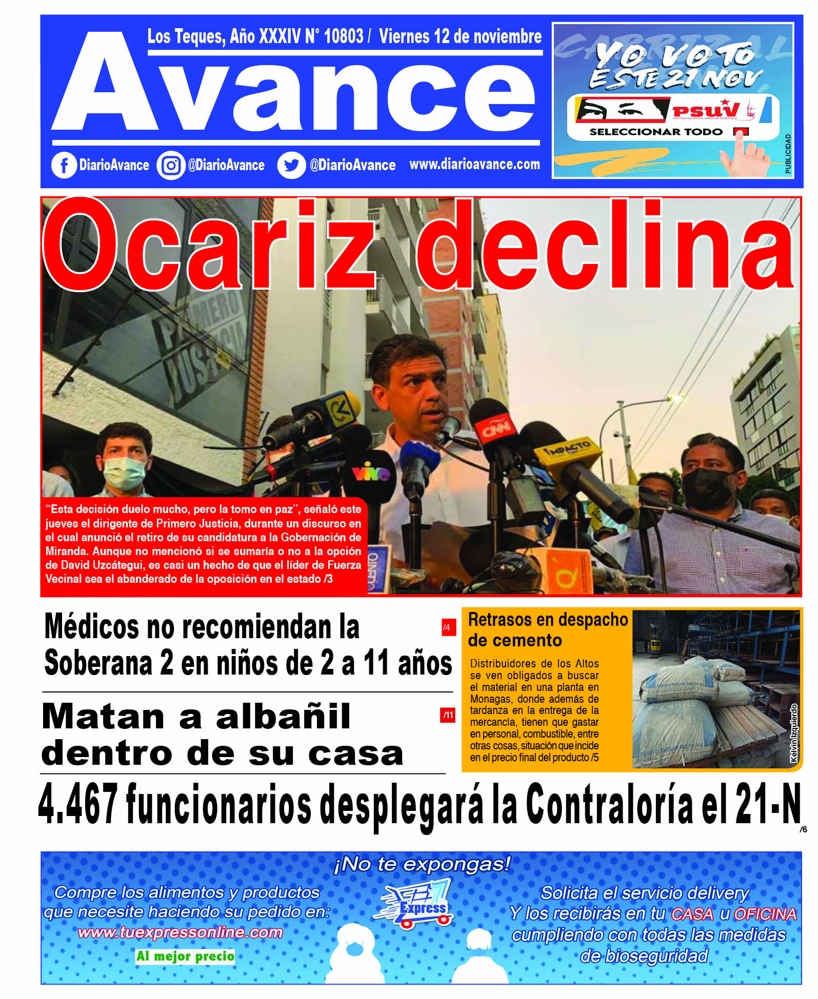 Portada, Viernes 12 de Noviembre de 2021