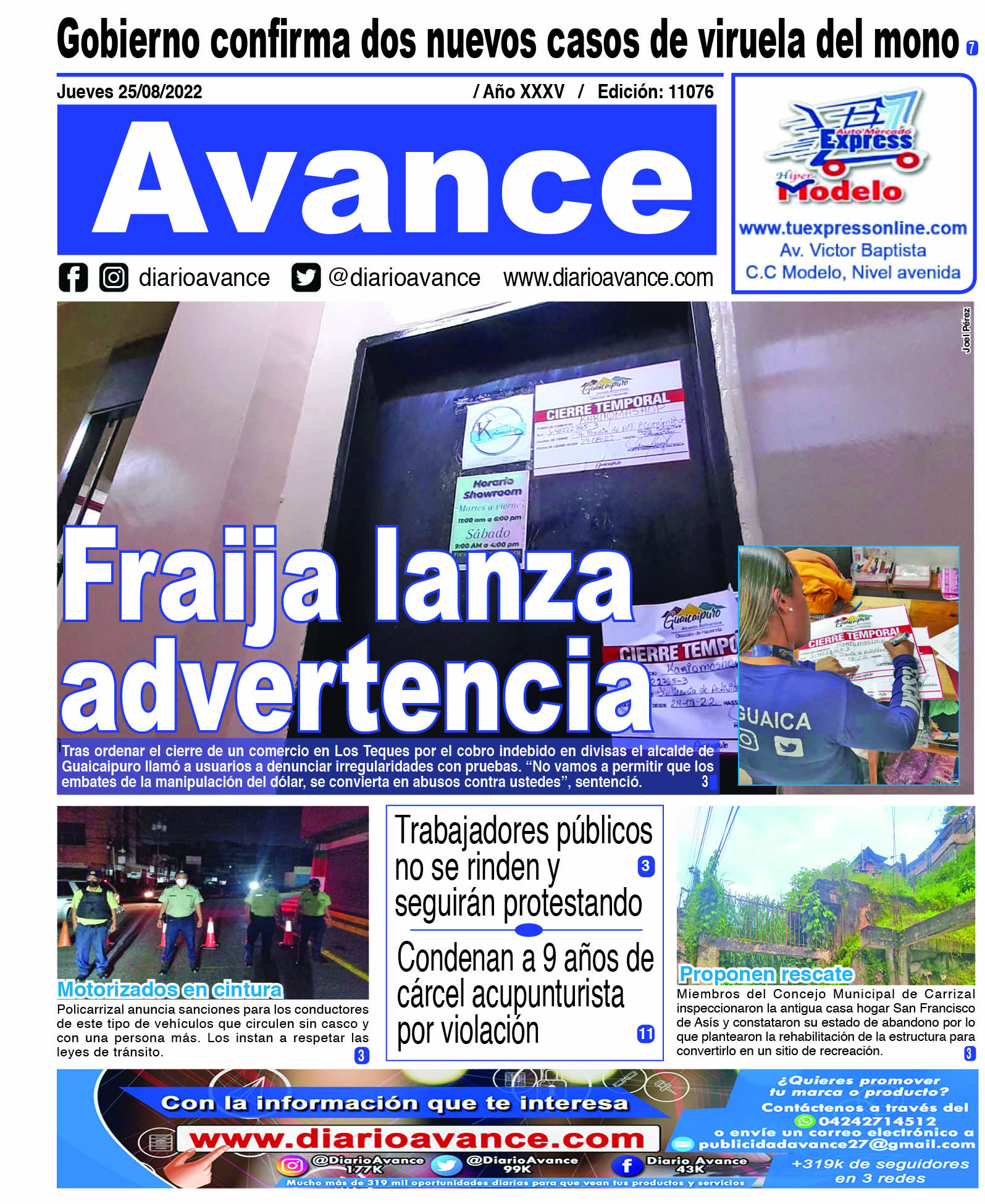 Portada, jueves 25 de agosto de 2022