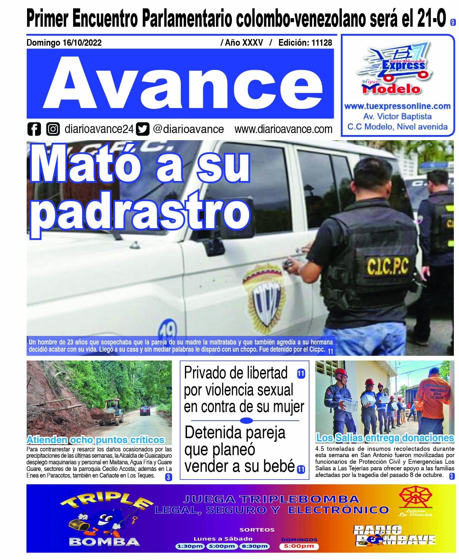 Portada, domingo 16 de octubre de 2022