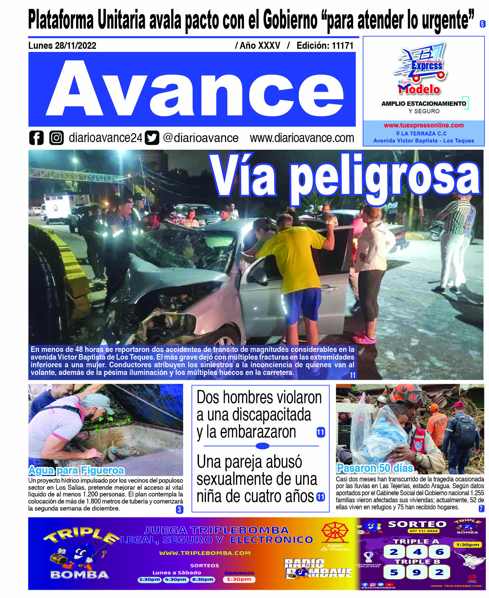 Portada, lunes 28 de noviembre de 2022