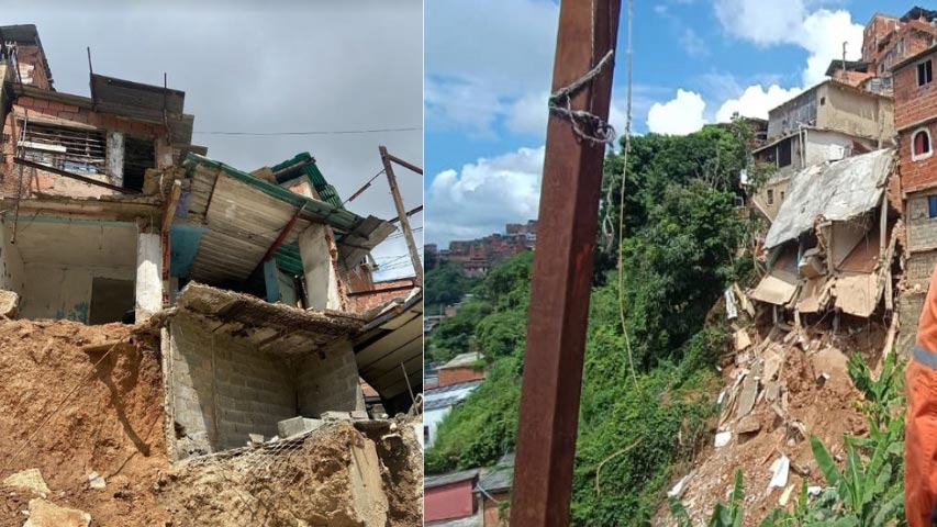 Tres casas colapsaron en Petare tras desplomarse un muro
