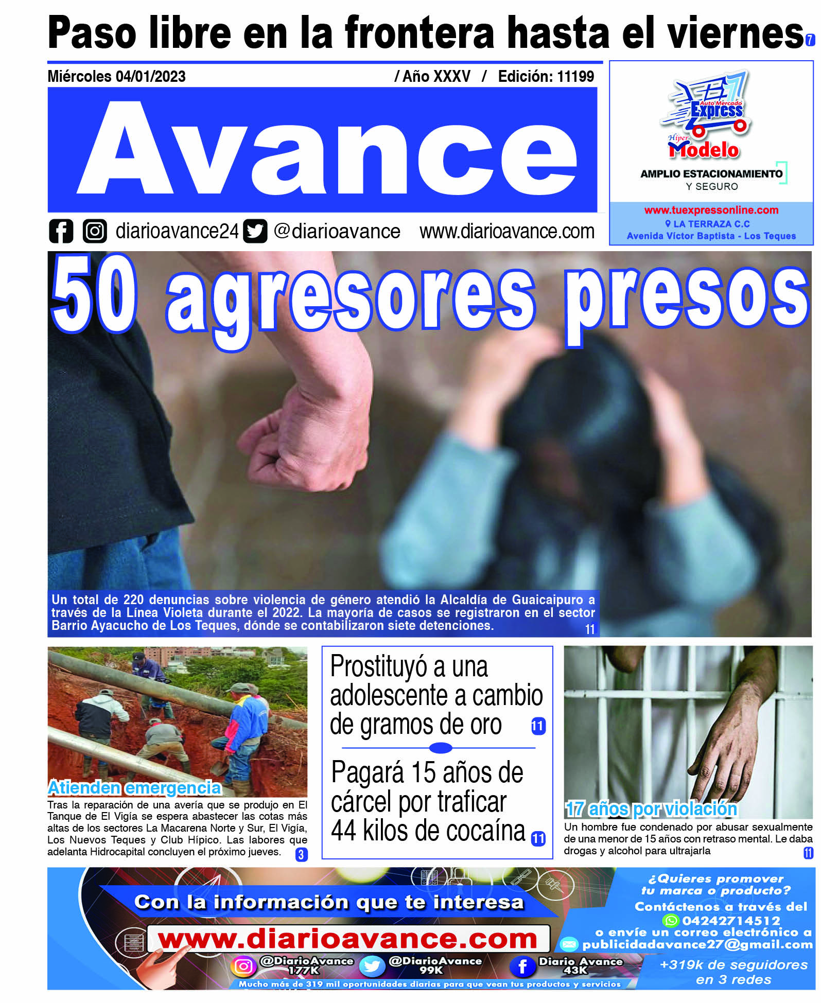 Portada, miércoles 04 de enero de 2023