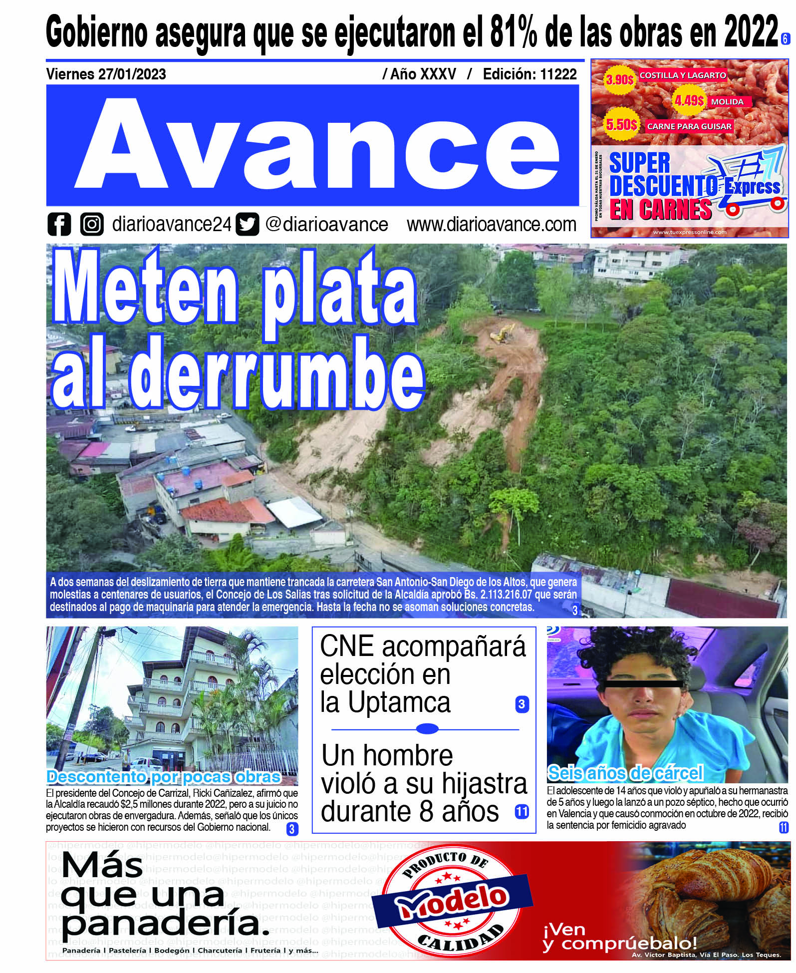 Portada, viernes 27 de enero de 2023