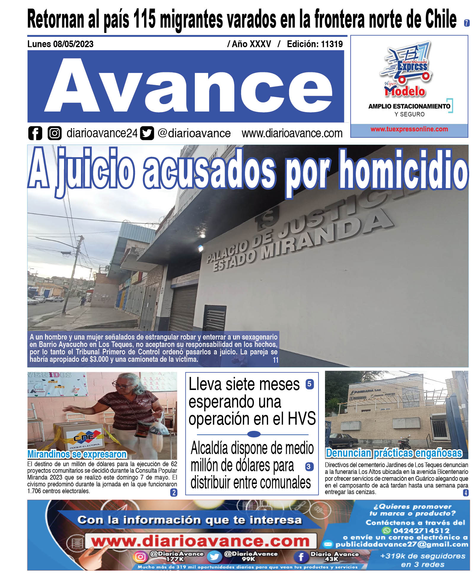 Portada, lunes 08 de mayo de 2023