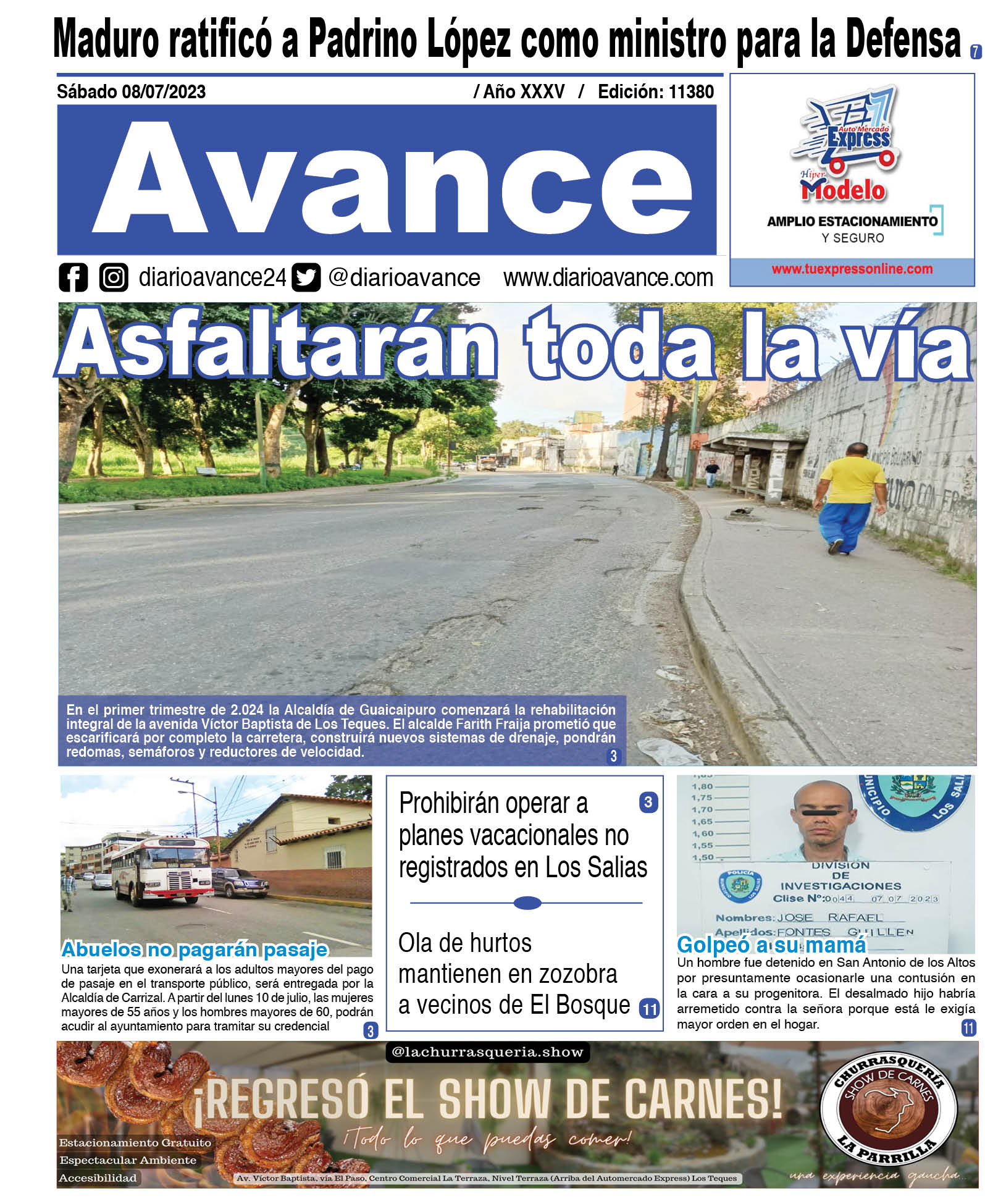 Portada, sábado 08 de julio de 2023