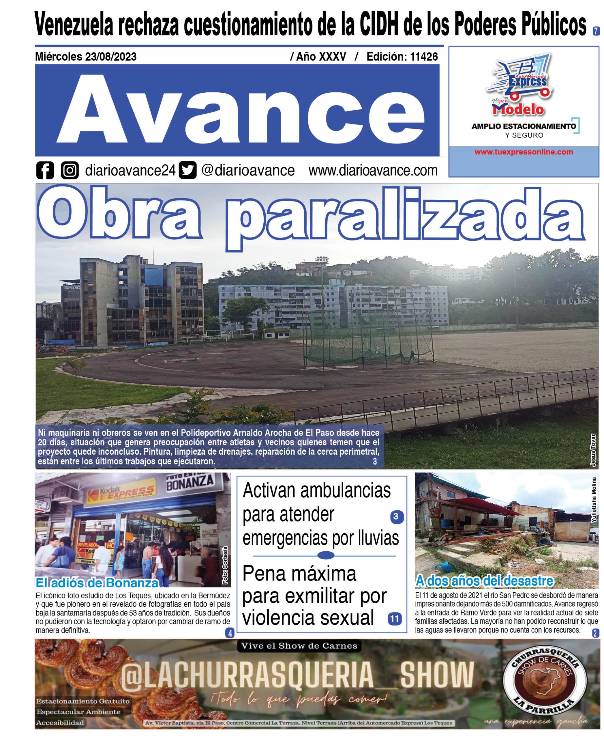 Portada, miércoles 23 de agosto de 2023