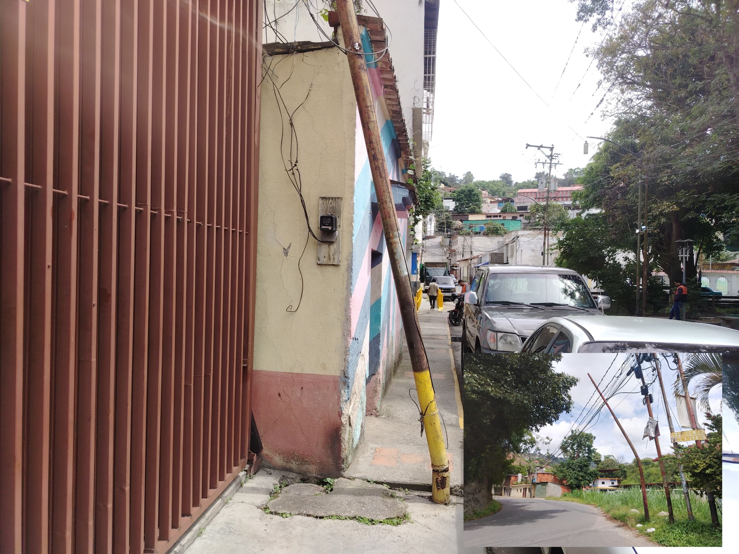 Dos postes inclinados amenazan con dejar sin luz a San Pedro