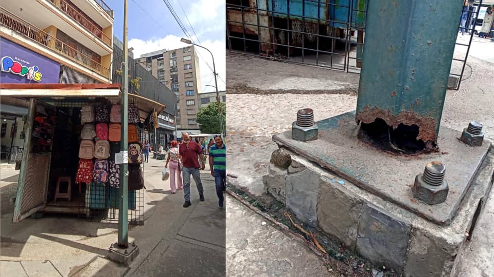 Poste se sostiene de un quiosco