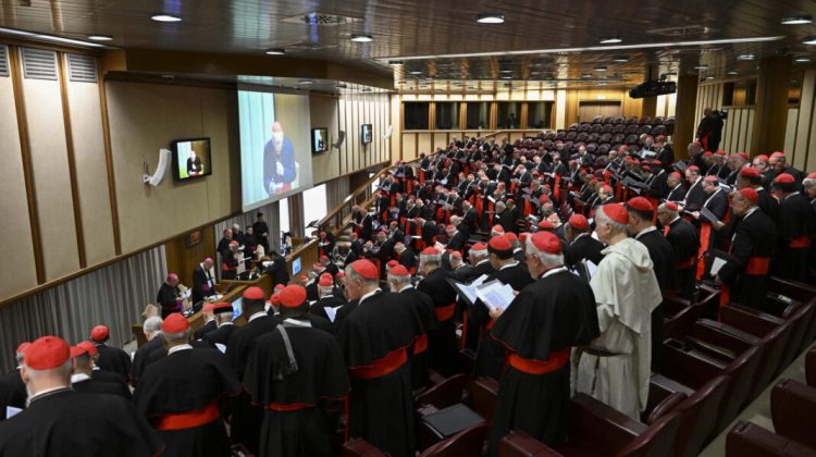 CIUDAD DEL VATICANO, 28/04/2025.-Varios cardenales aseguraron que este lunes se fijará la fecha para el inicio del cónclave en el que se elegirá al sucesor de Francisco mientras se dirigían a la quinta congregación general, en la imagen, las reuniones en las que los purpurados que entrarán en la Capilla Sixtina se van conociendo y concretando un perfil para el próximo pontífice. Estado Vaticano/Mario Tomassetti ***SOLO USO EDITORIAL/SOLO DISPONIBLE PARA ILUSTRAR LA NOTICIA QUE ACOMPAÑA (CRÉDITO OBLIGATORIO)***