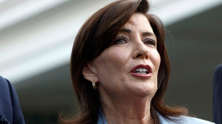 WASHINGTON, DC - JULY 03: New York Gov. Kathy Hochul speaks to reporters after a meeting with U.S. President Joe Biden at the White House on July 03, 2024 in Washington, DC. Biden met with all of the nation's Democratic governors, virtually or in person, in an effort to shore up support following his performance in the first presidential debate against Donald Trump. (Photo by Anna Moneymaker/Getty Images)