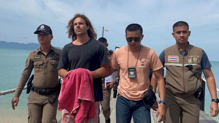 Daniel Sancho Bronchalo is escorted while assisting Thai police with investigations after he was arrested on charges of murder in the death and dismemberment of his Colombian travelling companion Edwin Arrieta Arteaga on the tourist island of Koh Phangan, Thailand August 7, 2023.