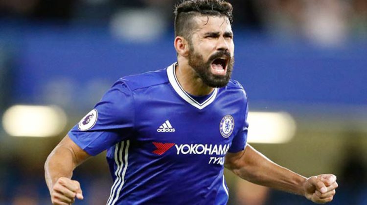 Chelsea's Diego Costa celebrates after scoring during the English Premier League soccer match between Chelsea and West Ham at Stamford Bridge stadium in London, Monday, Aug. 15, 2016.(AP Photo/Frank Augstein) Britain Soccer Premier League