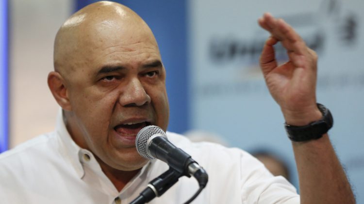 Jesus Torrealba, secretary of the Venezuelan coalition of opposition parties, speaks during a news conference in Caracas