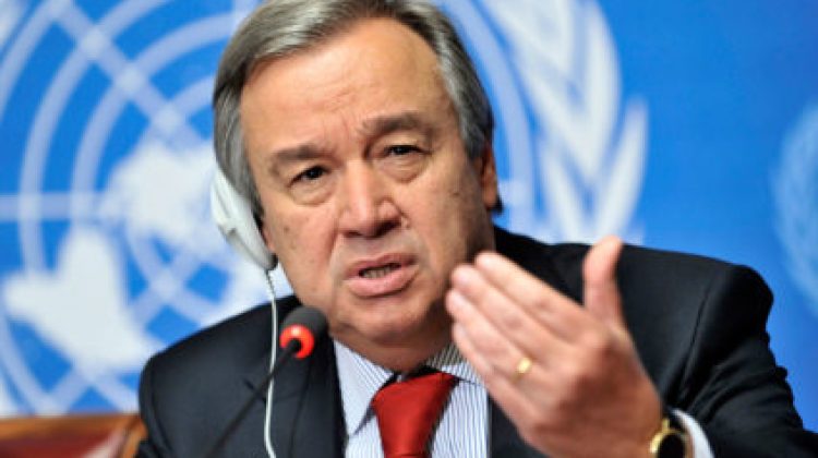 Antonio Guterres, United Nations High Commissioner for Refugees speaks during a press conference at the Launch of the Regional Flash Appeal Following recent events in Libyan Arab Jamahiri