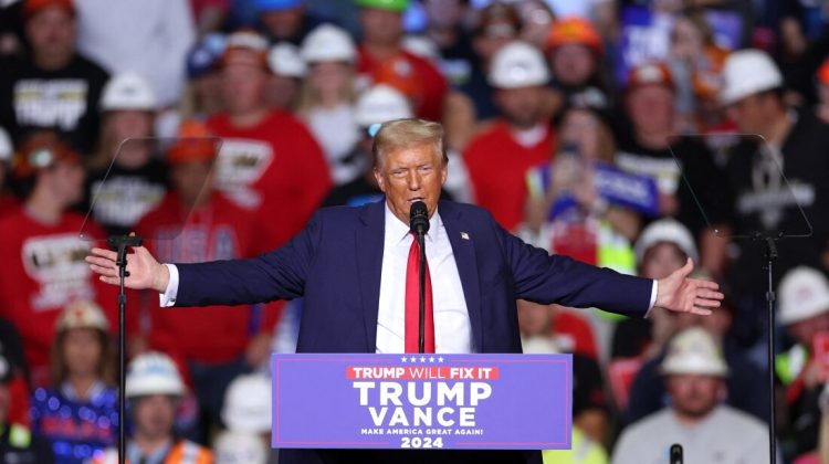 Former US President and Republican presidential candidate Donald Trump speaks during a campaign rally at PPG Paints Arena in Pittsburgh, Pennsylvania on November 4, 2024. (Photo by CHARLY TRIBALLEAU / AFP) (Photo by CHARLY TRIBALLEAU/AFP via Getty Images)