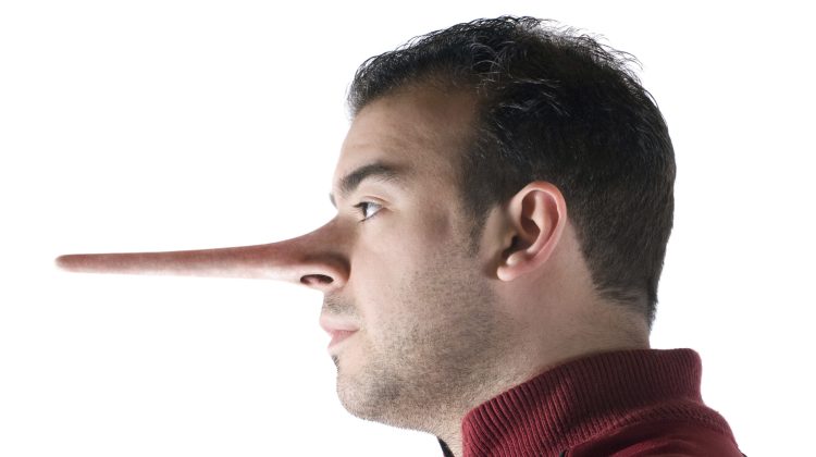 A dishonest man has a nose that grew long when he lied just like in the story of Pinocchio.